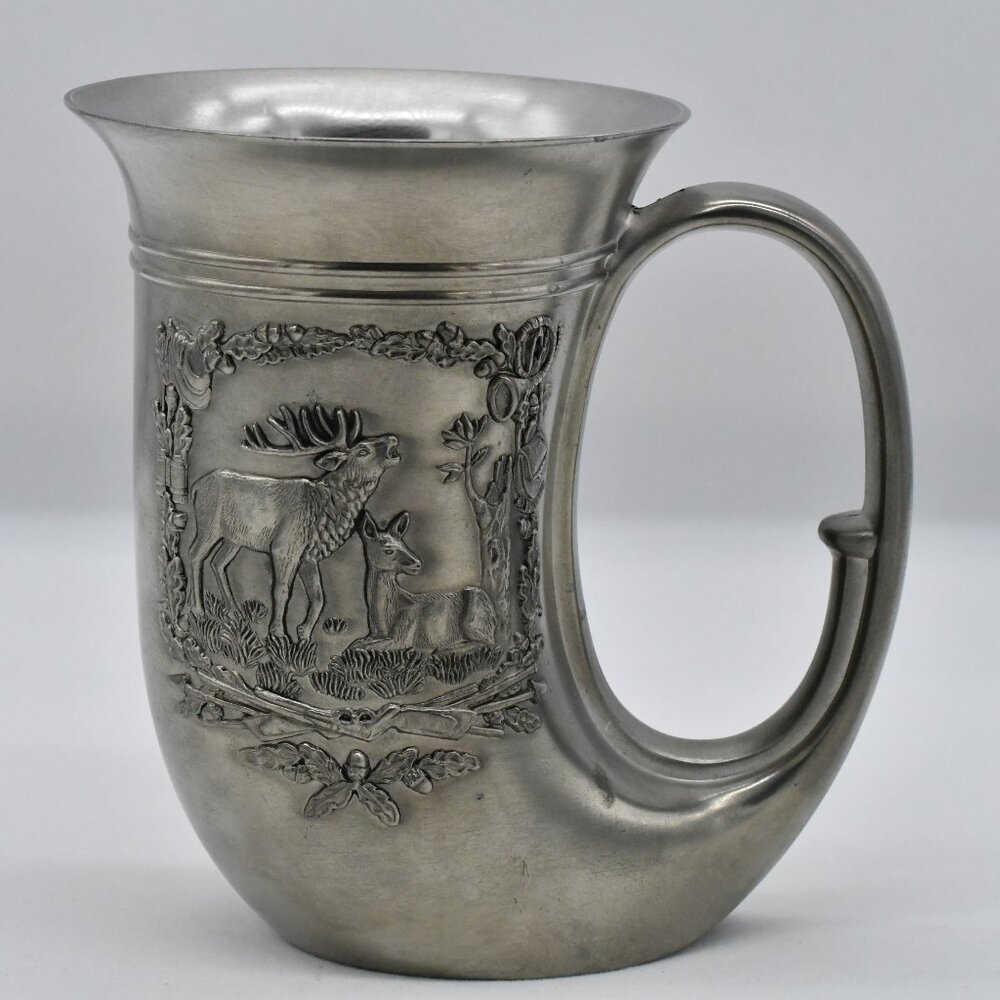 Vintage BMF Zin Pewter Mug Hunting French Horn Made In West Germany 1980's